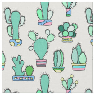 Mint Green Cactus & Succulent Plant Pattern Stof