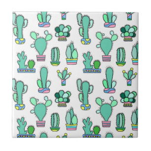 Mint Green Cactus & Succulent Plant Pattern Tegeltje