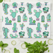 Mint Green Cactus & Succulent Plant Pattern Theedoek (Gevouwen)