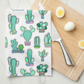 Mint Green Cactus & Succulent Plant Pattern Theedoek (Quarter Fold)