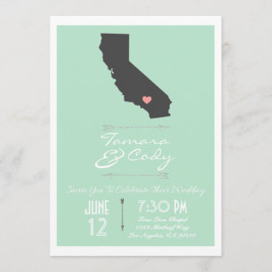 Mint Green California Wedding Invitation Kaart