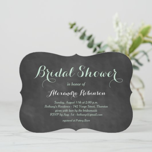 Mint Green Chalk Bridal Shower Invitation Kaart (Staand voorkant)