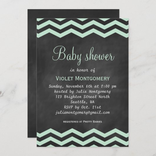 Mint Green Chalkboard Baby shower nodigt uit Kaart (Voorkant / Achterkant)