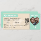 Mint Green & Champagne Boarding Pass Wedding Kaart (Voorkant / Achterkant)