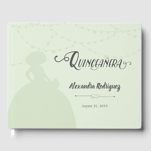 Mint Green Charro Silhouette Quinceanera Gastenboek (Voorkant)