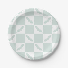 Mint Green Check Design met vliegende vleermuizen Papieren Bordje
