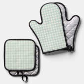 Mint Green Checks Oven Mitt & Pot Holder Set (Voorkant / Achterkant)