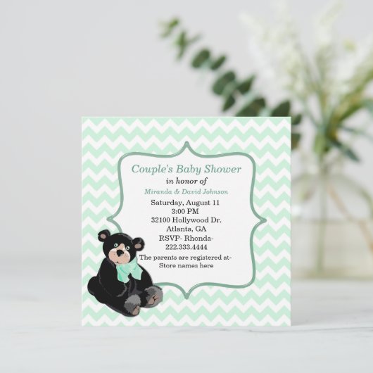 Mint Green Chevron Aangepaste Baby shower Uitnodig Kaart (Staand voorkant)