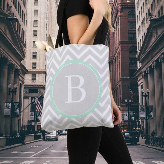 Mint Green Chevron Monogram Canvas tas