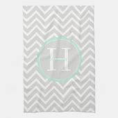 Mint Green Chevron Monogram Kitchen Towel Theedoek (Verticaal)