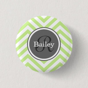 Mint Green Chevron Monogram Ronde Button 3,2 Cm