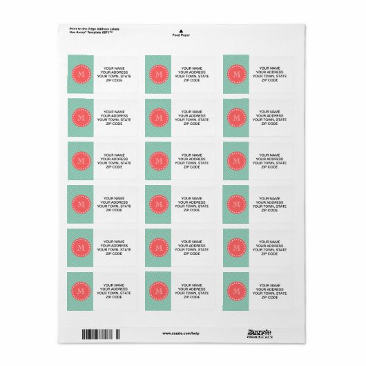 Mint Green Chevron Pattern | Koraalmonogram Etiket (Full Sheet)