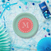 Mint Green Chevron Pattern | Koraalmonogram Papieren Bordje (Feest)