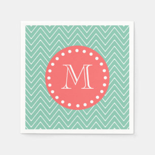 Mint Green Chevron Pattern Koraalmonogram Servet