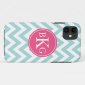 Mint Green Chevron & Pink Custom Monogram Case-Mate iPhone Case (Achterkant (horizontaal))