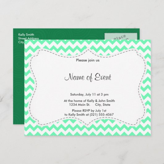 Mint Green Chevron Uitnodiging Briefkaart (Voorkant / Achterkant)