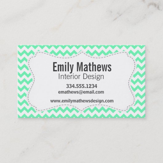 Mint Green Chevron Visitekaartje (Voorkant)