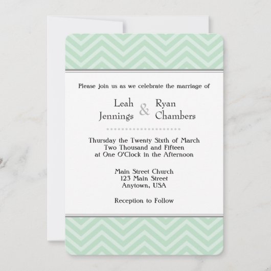 Mint Green Chevron Wedding Invitation Kaart (Voorkant)