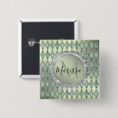 Mint Green Chic Harlequin Monogram Button (Voorkant /achterkant)