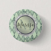 Mint Green Chic Harlequin Monogram Ronde Button 3,2 Cm (Voorkant)