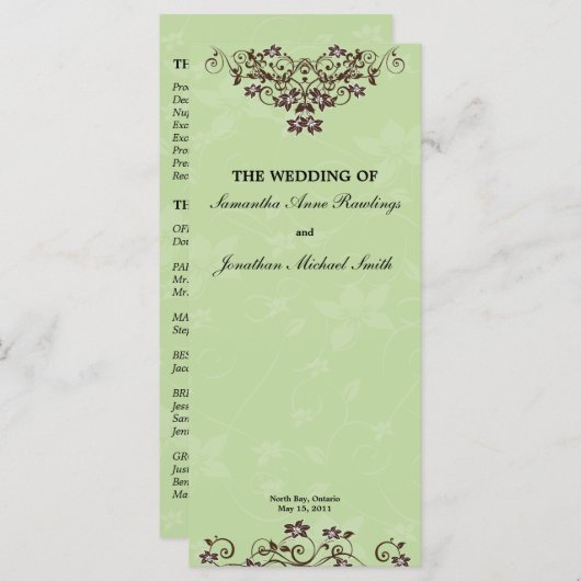 Mint Green & Chocolate Brown Wedding Programma (Voorkant / Achterkant)