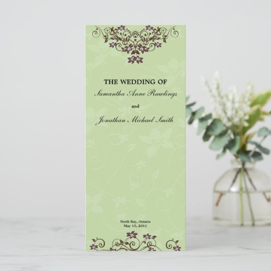 Mint Green & Chocolate Brown Wedding Programma (Staand voorkant)
