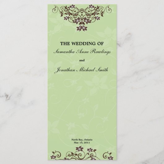 Mint Green & Chocolate Brown Wedding Programma (Voorkant)