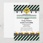 Mint Green Construction Baby shower Invitation Kaart (Voorkant / Achterkant)