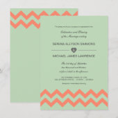 Mint Green & Coral Chevron Wedding Invitation Kaart (Voorkant / Achterkant)