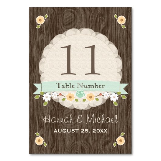 MINT GREEN COUNTRY CHARM TROUWTAFEL NUMMER KAART (Achterkant)
