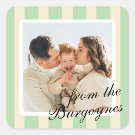 Mint Green Cream Chic Vertical Stripes Foto Vierkante Sticker