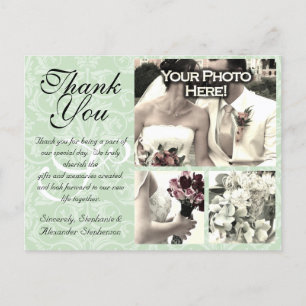 Mint Green Damask Bruiloft Dank u Kaart 3 Foto's