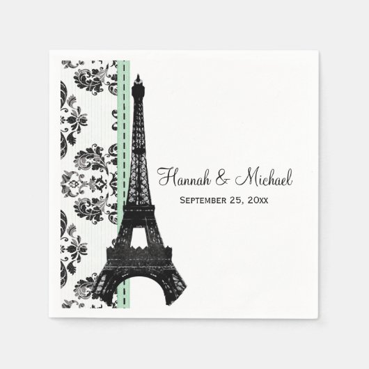 Mint Green Damask Eiffeltoren bruiloft Servetten (Voorkant)