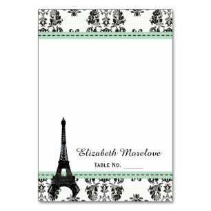 MINT GREEN Damask Eiffeltoren Tent Place Cards Kaart