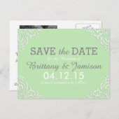 Mint Green Damask Elegant Save the Date Briefkaart (Voorkant / Achterkant)