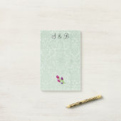 Mint Green Damask Initialen Post-it® notes 4 x 6 (Op bureau)