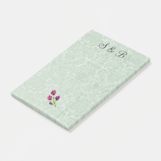 Mint Green Damask Initialen Post-it® notes 4 x 6 (Schuin)