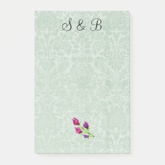 Mint Green Damask Initialen Post-it® notes 4 x 6 (Voorkant)