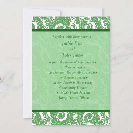 Mint Green Damask Wedding Invitation Kaart (Voorkant)