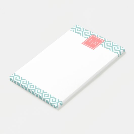 Mint Green Diamonds Pattern en Monogram Post-it® Notes (Schuin)