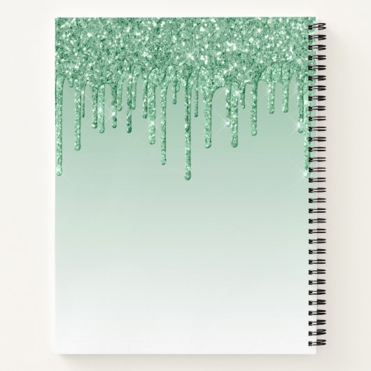 Mint Green Drips Glitter Sparkle Monogram Script Notitieboek (Achterkant)