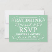 Mint Green Eat Drink & RSVP Rustic Mariage Réponse (Dos)