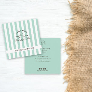  Mint Green Elegant Gestreepte Bakkerij Logo Vierkante Visitekaartje