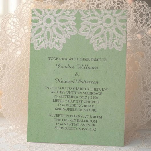 Mint Green Elegant Lace Wedding Invitation