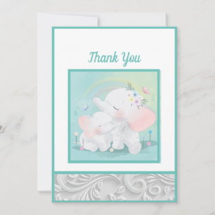 Mint Green Elephant Boy Girl Baby shower Bedankkaart