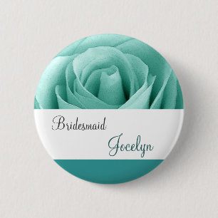Mint Green en Blauwgroen Roos Bridesmaid Button