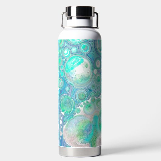 Mint Green en Blue Fluid Art Waterfles (Achterkant)