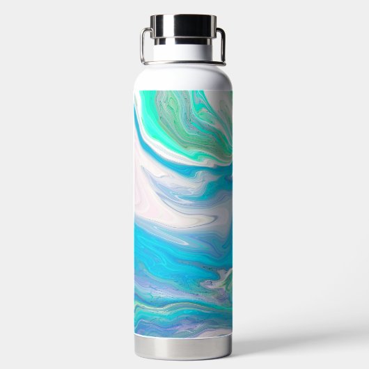 Mint Green en Blue Fluid Art Waterfles (Achterkant)