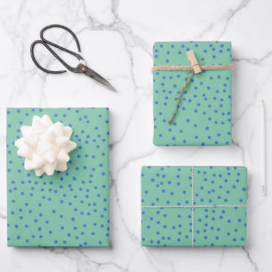 Mint Green en Blue Polka Dot Pattern Inpakpapier Vel