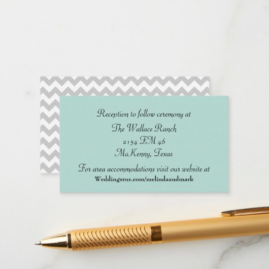 Mint Green en Chevron Wedding Enclosure Card Informatiekaartje (Voorkant / Achterkant in situ)